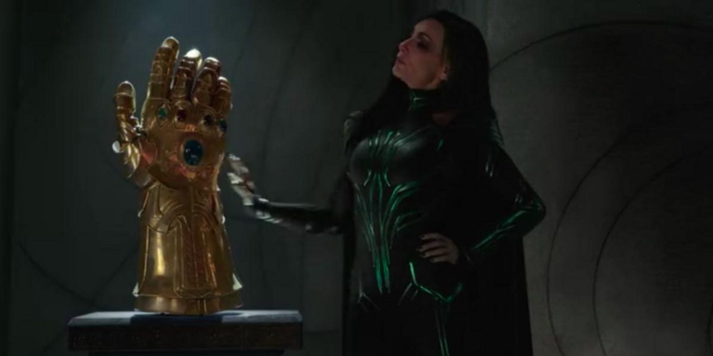 Hela pushes the fake Gauntlet in Thor: Ragnarok