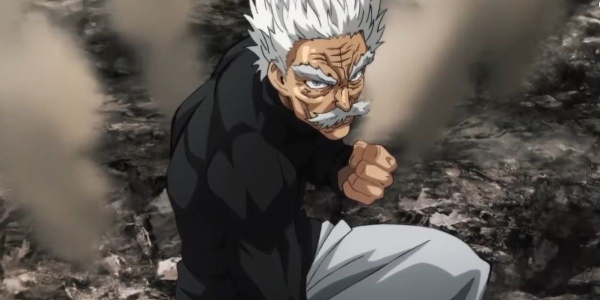 Silver Fang in kneeling with his hand fisted in One-Punch Man.