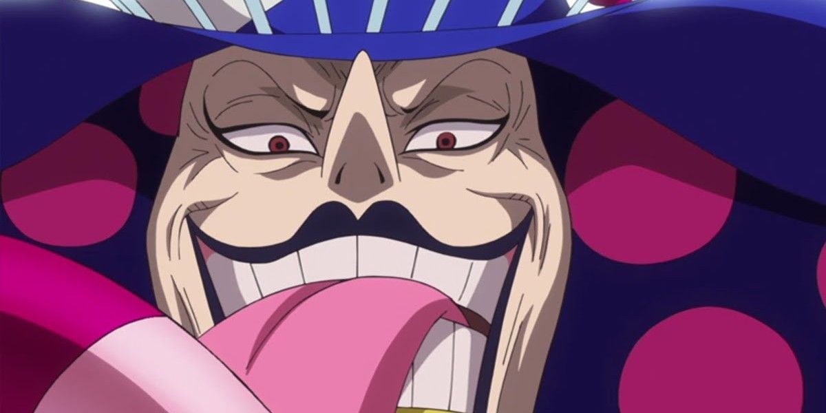 Charlotte Perospero in One Piece with his tongue out