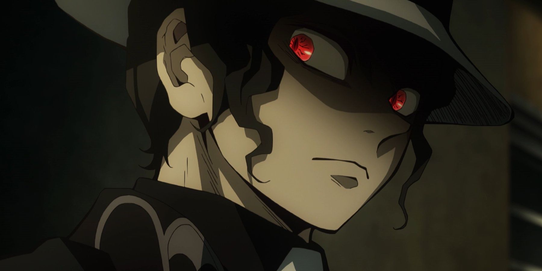Muzan Kibutsuji, the Demon King, glaring off-screen during the first season of the Demon Slayer anime