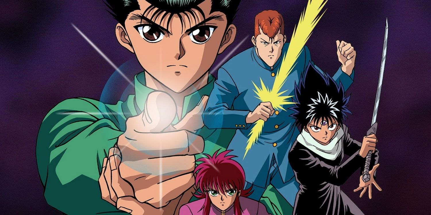 Yusuke, Kazuma, Kurama, and Hiei holding their signature weapons (Yu Yu Hakusho)