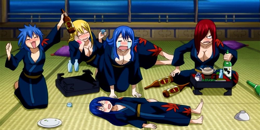 Fairy Tail girls drinking together