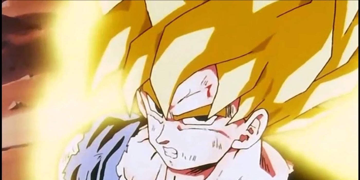 Goku gets accustomed to his new Super Saiyan state in Dragon Ball Z