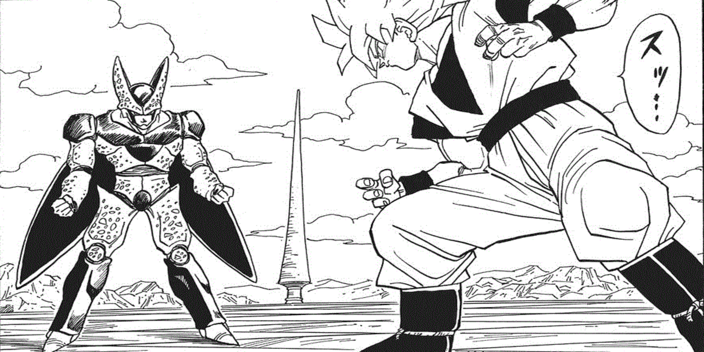 Goku vs Cell in Dragon Ball Z manga panel