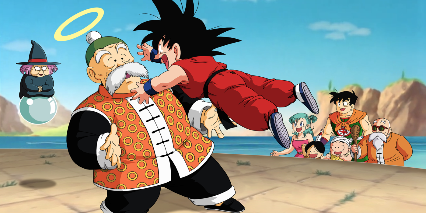 Goku excitedly embraces the Grandpa Gohan's ghost in Dragon Ball
