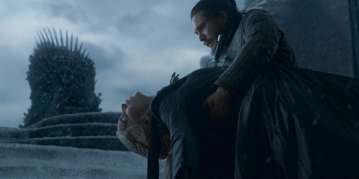 Jon Snow holds a dying Daenerys in Game of Thrones