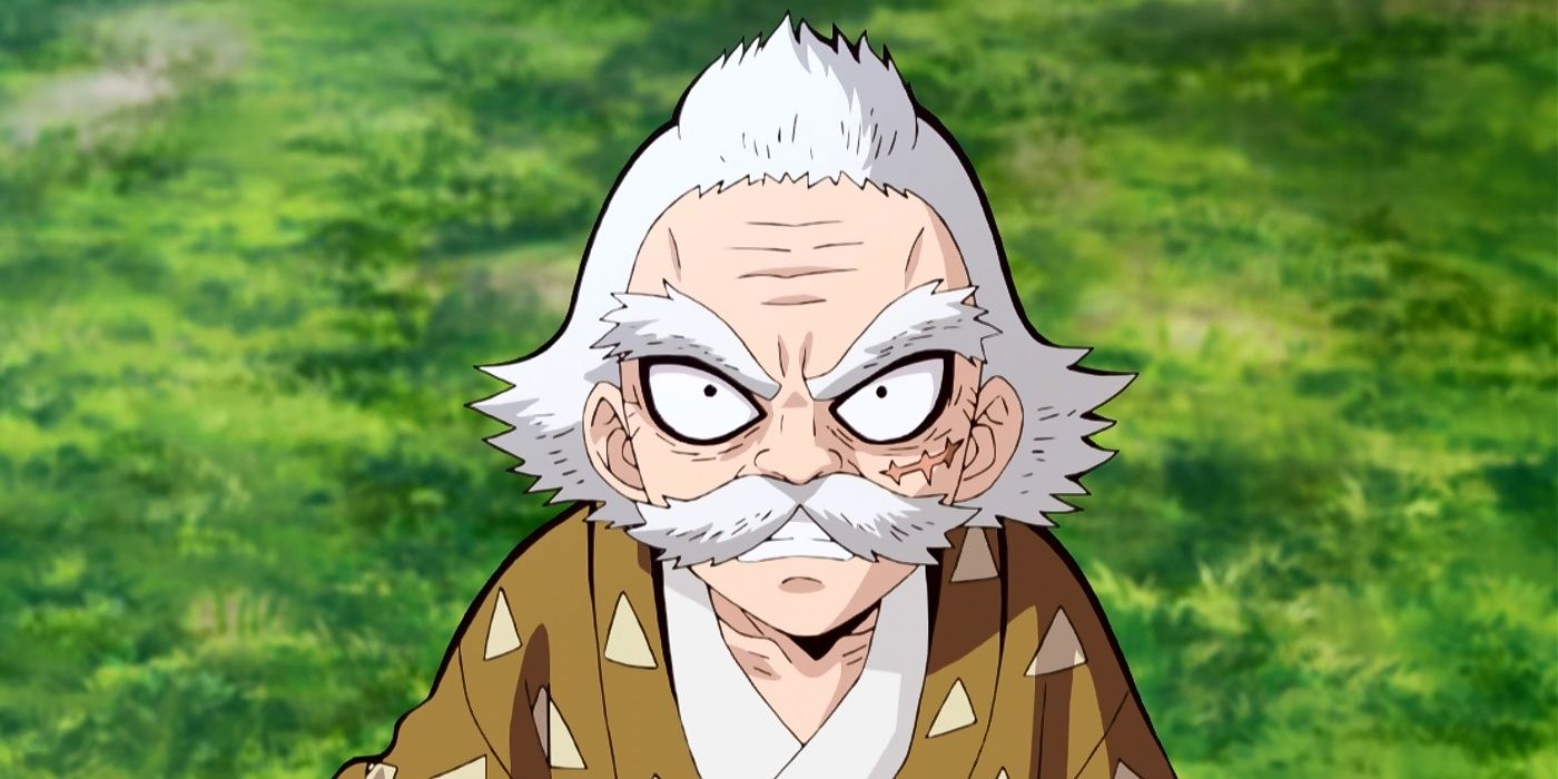 Demon Slayer's Jigoro looks stunned and confused in the grass