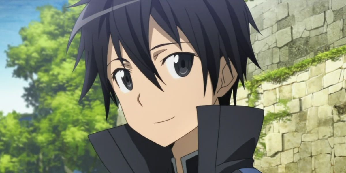 Kirito smiling during the events of Sword Art Online.