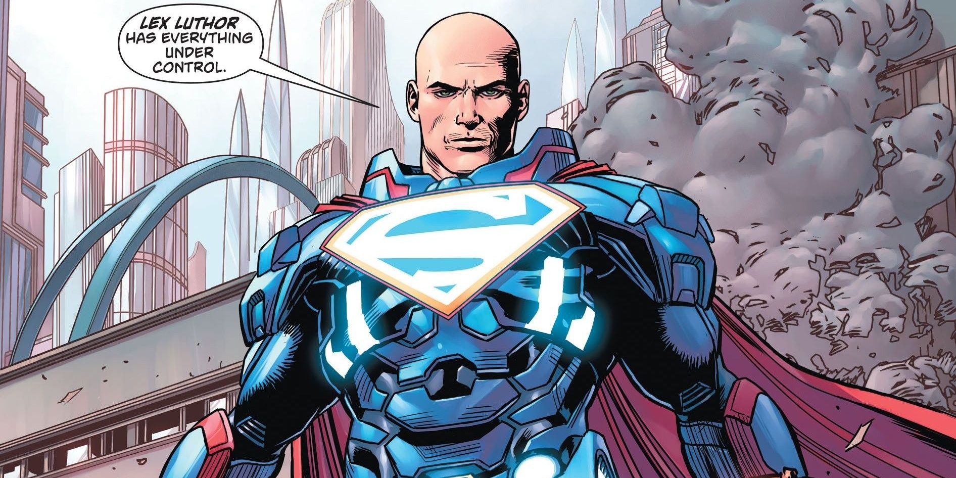 Lex Luthor wearing an armored version of Superman's costume in DC Comics