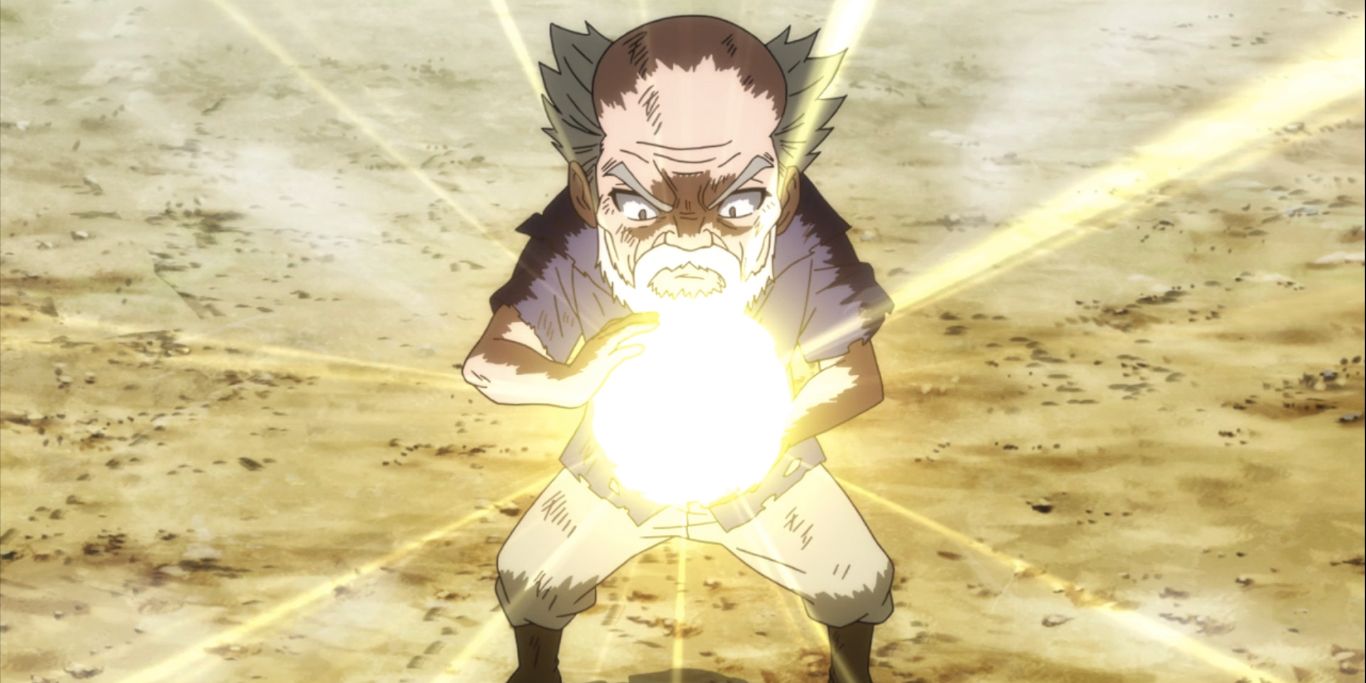 Makarov creating a ball of energy in his hands during the Fairy Tail anime
