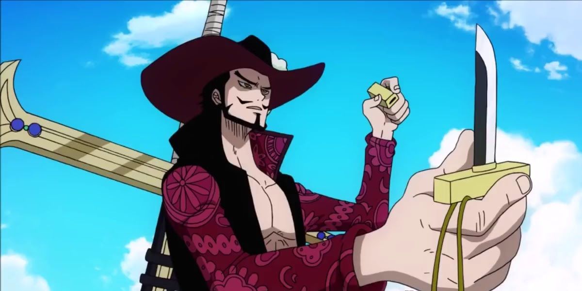 One Piece's Mihawk unsheathing a dagger. 