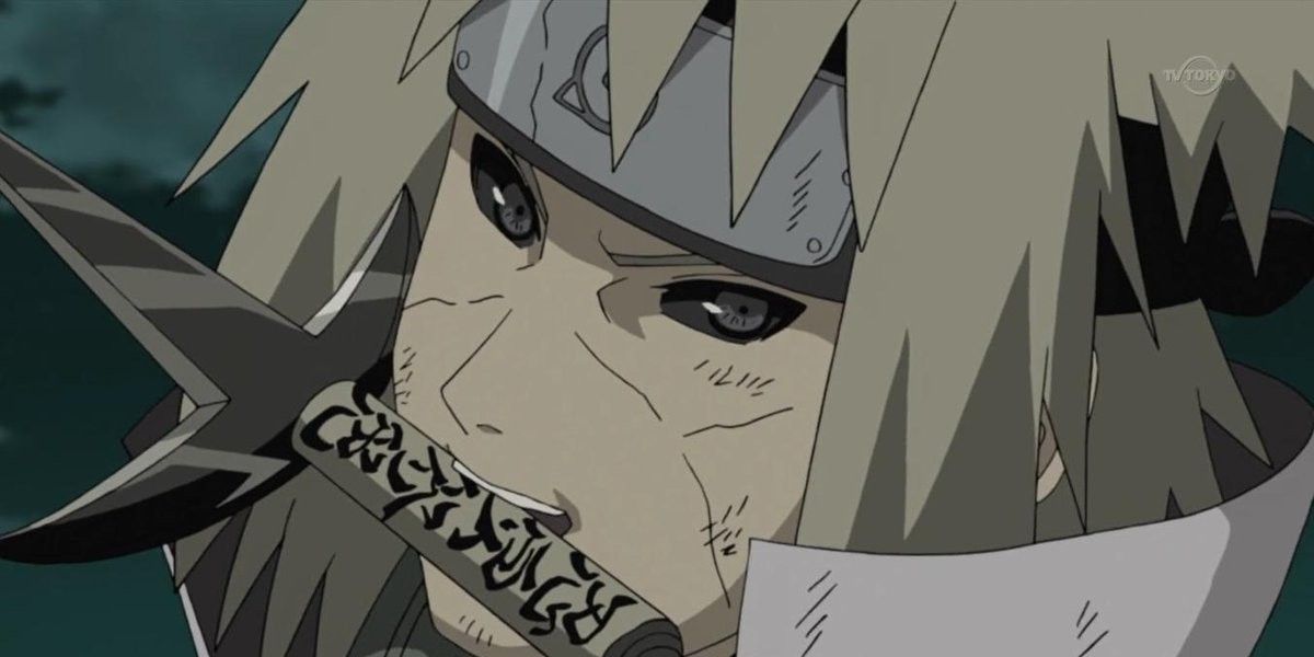 Minato, the Fourth Hokage, with a kunai in his mouth