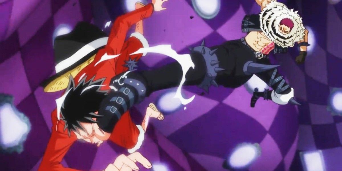 Katakuri kicking Luffy One Piece