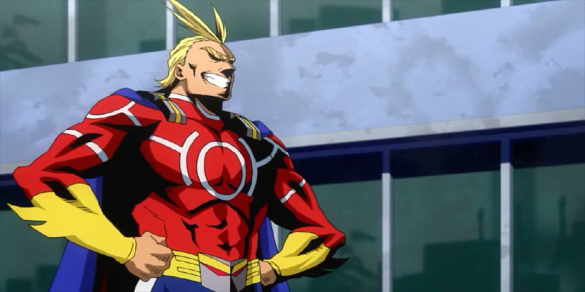 All Might poses heroically with a big smile in My Hero Academia