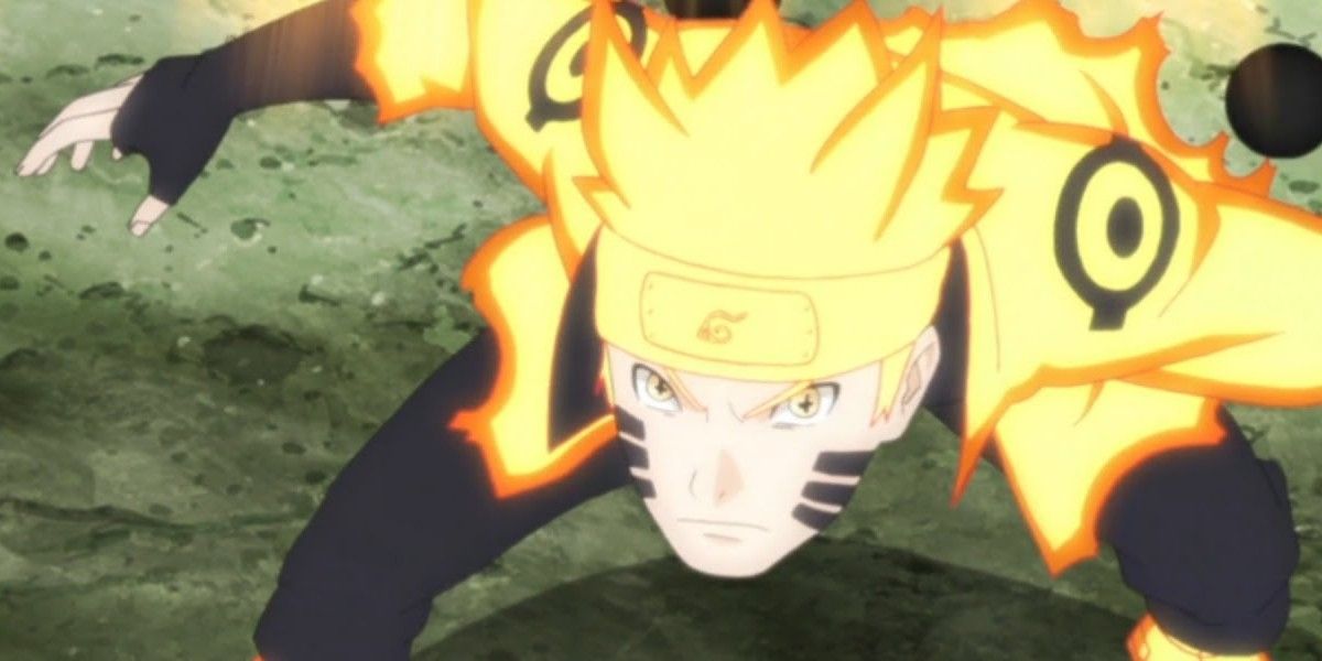 Naruto in his Nine Tails Chakra Mode preparing to attack