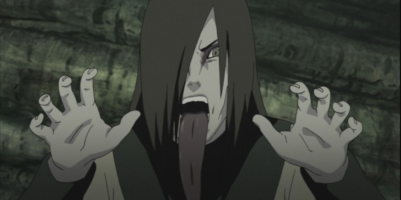Orochimaru with tongue out in Naruto.