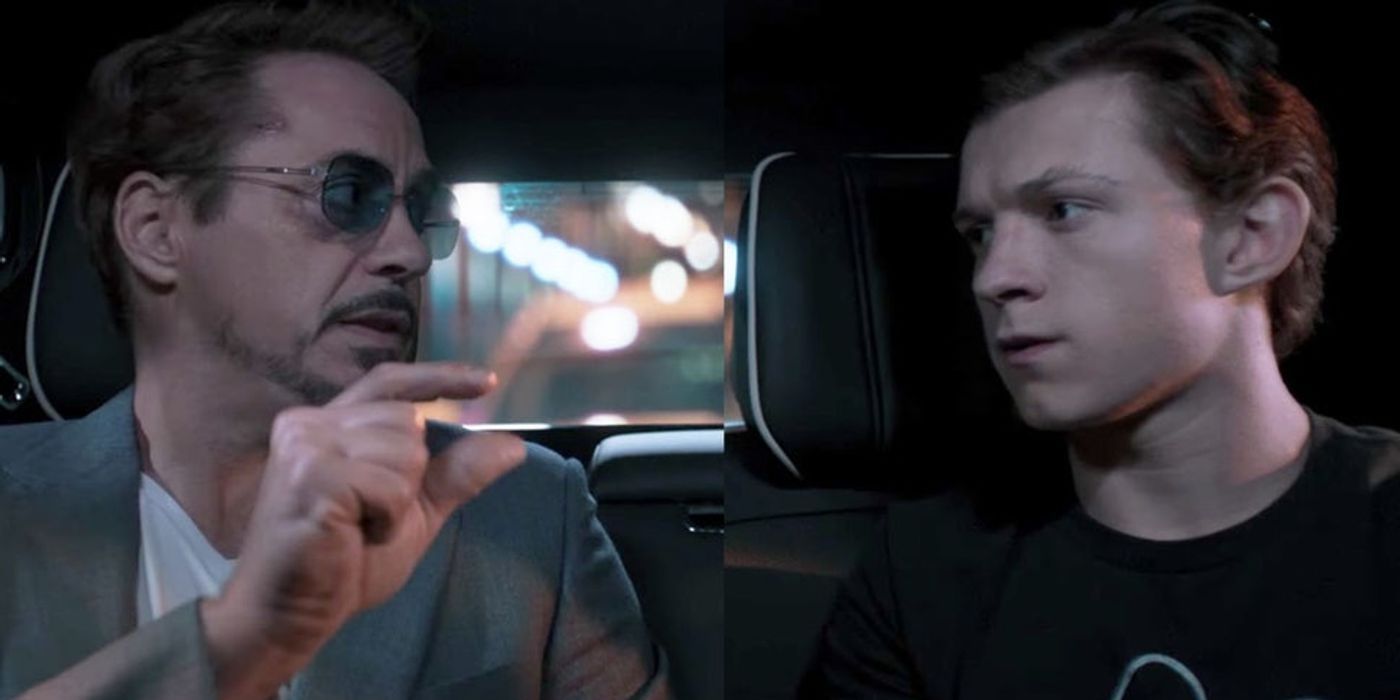 peter parker and tony stark are talking in a car