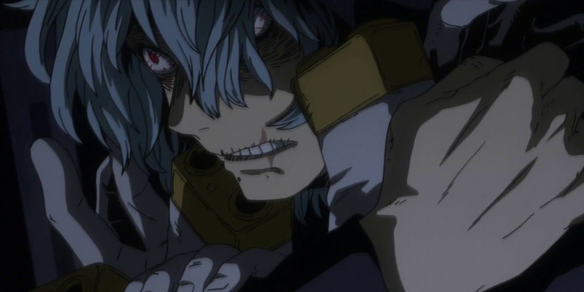 Shigaraki clinging to his collection of dismembered hands in My Hero Academia.