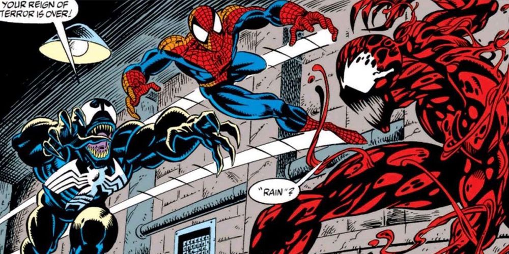 Spider-Man and Venom team up to attack Carnage in Marvel Comics