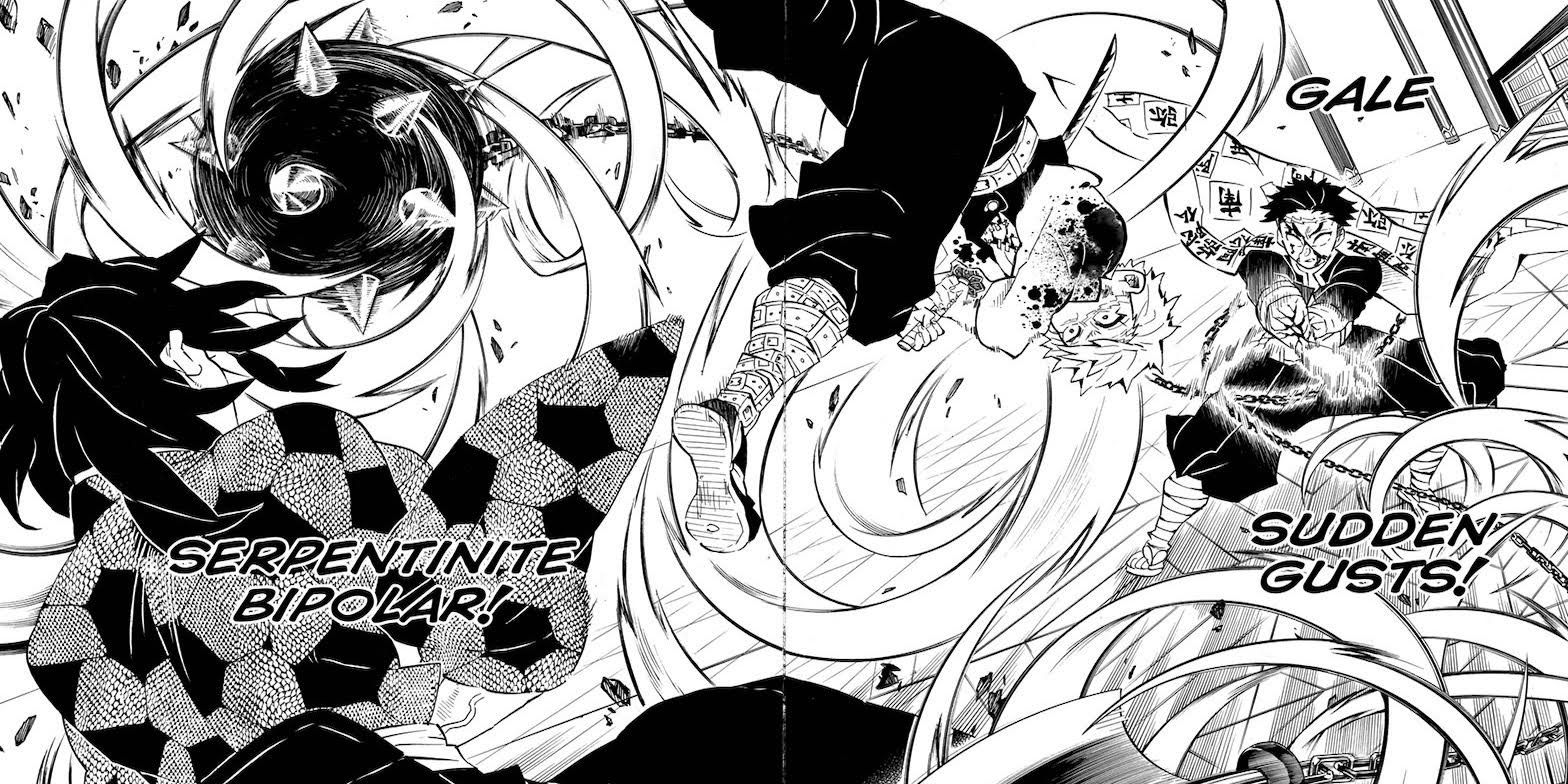 Sanemi utilise Gale - des rafales constantes dans le manga Demon Slayer