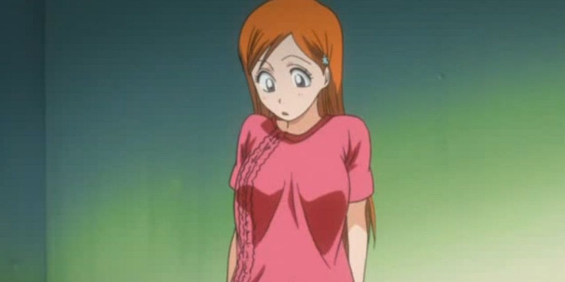 orihime with a pink shirt bleach