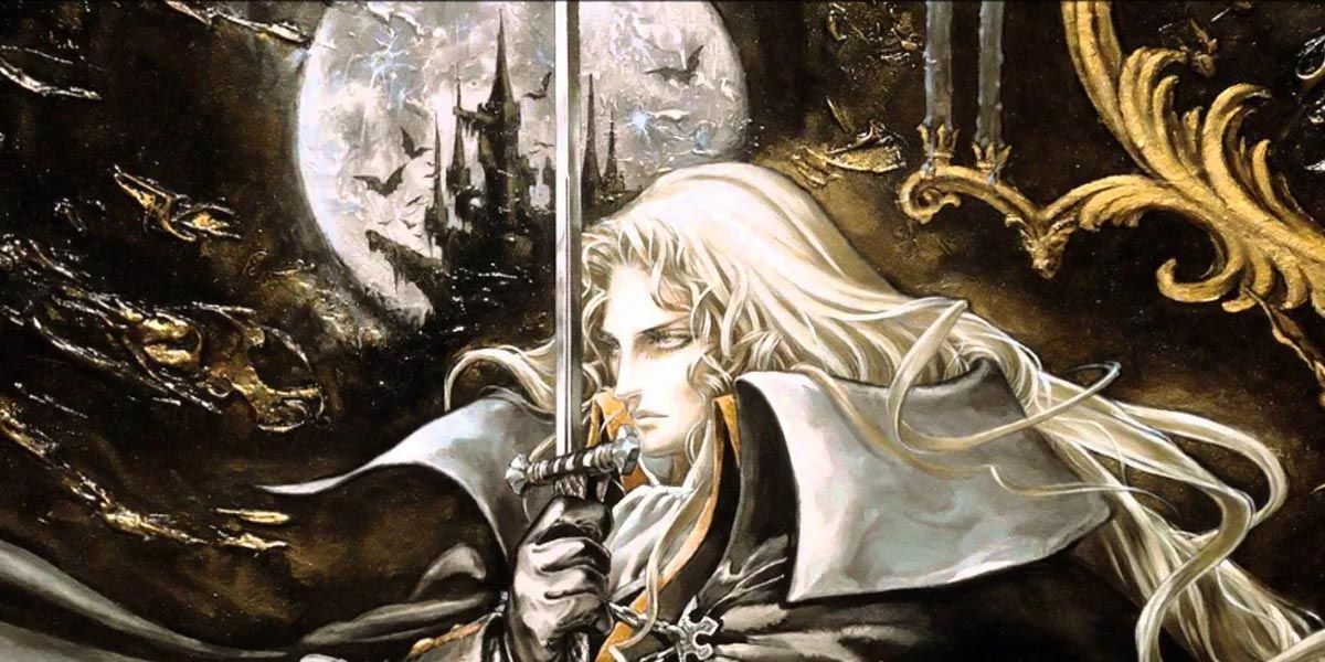 Alucard, son of Dracula holding a sword in Castlevania: Symphony of the Night