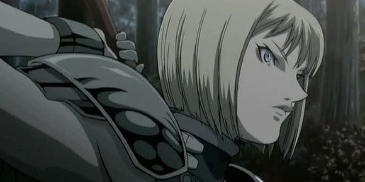 Monster hunter Clare from Claymore reaching behind her back for he sword.