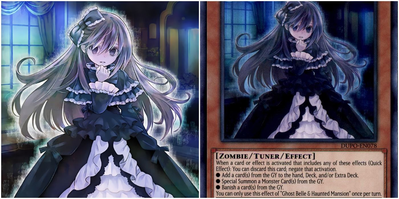 ghsot belle and haunted mansion card art and text