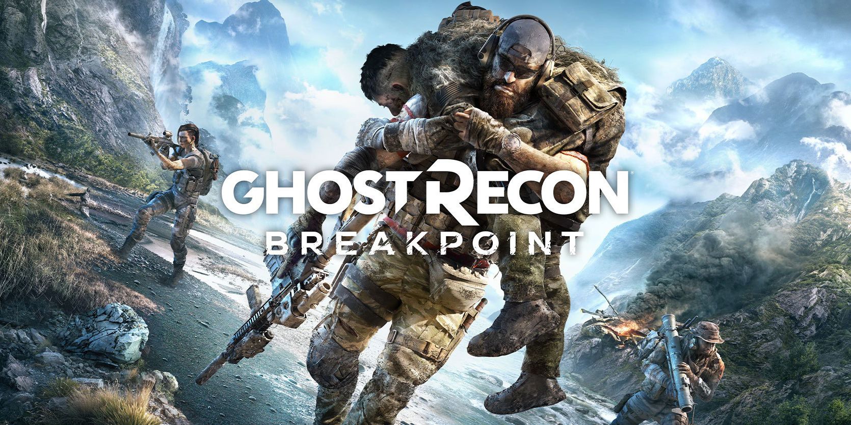 A soldier carrying another soldier in Ghost Recon Breakpoint