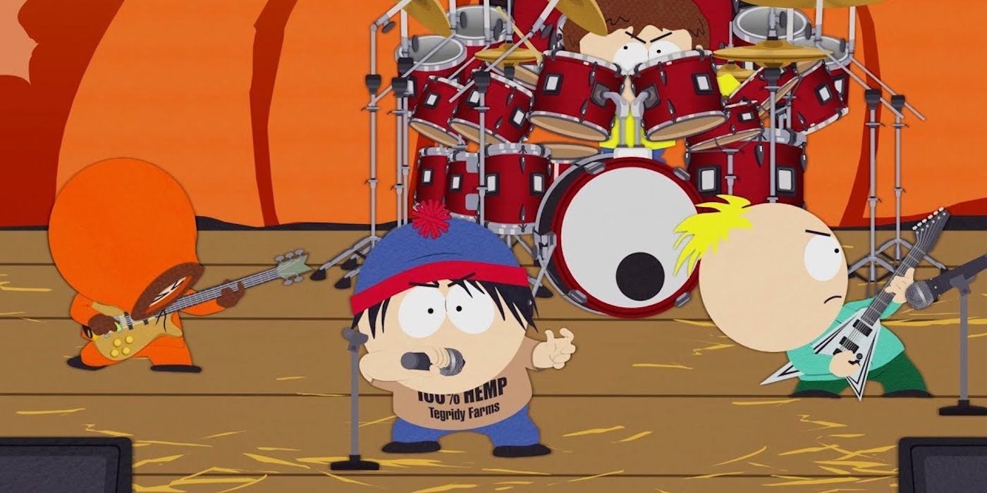 The boys playing in a band in South Park