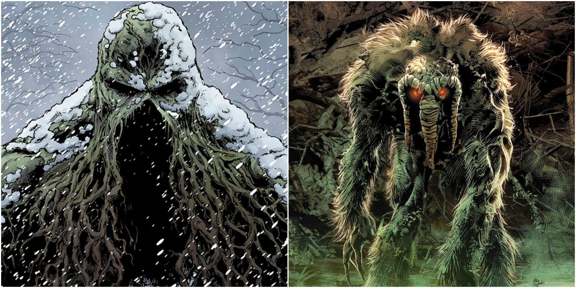 swamp thing and man thing in two panels