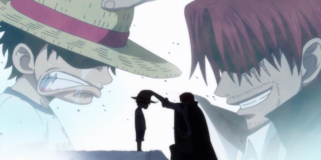Shanks gives Monkey D. Luffy his iconic Straw Hat and asks him to return as a great pirate one day during One Piece's first arc