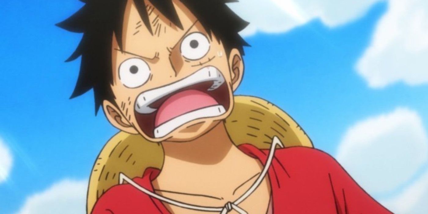 Monkey D. Luffy exclaiming at something off-screen during One Piece's Wano arc
