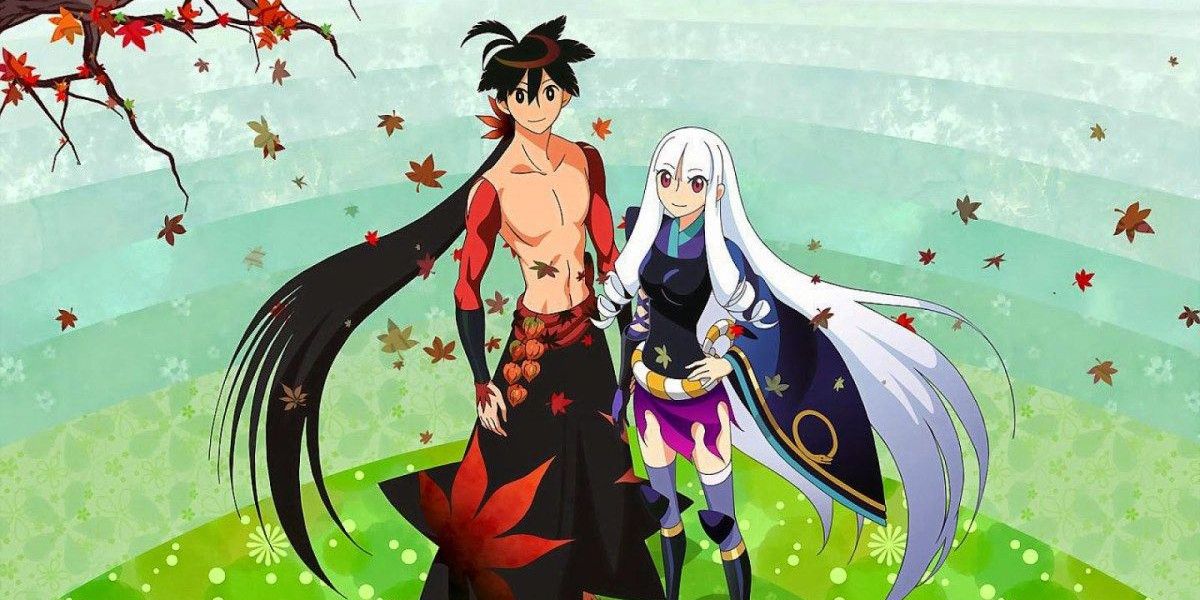 Shichika Yasuri and Togame On smiling on the earch for the Deviant Blades in Katanagatari