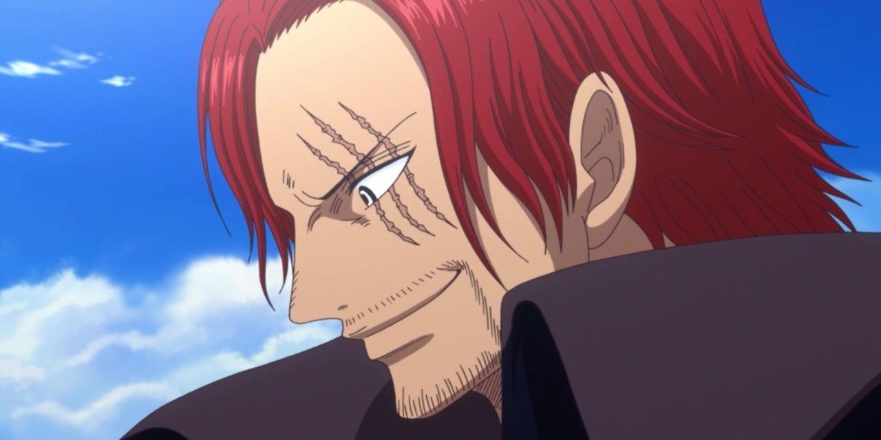 Shanks smirking and staring off-screen during One Piece post-timeskip