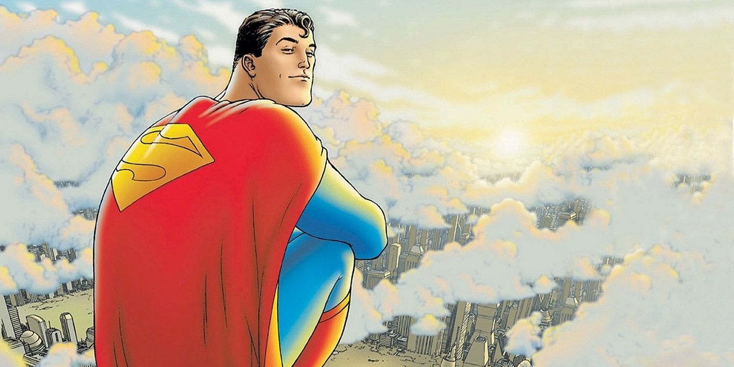 Superman sits and overlooks a city in All-Star Superman.