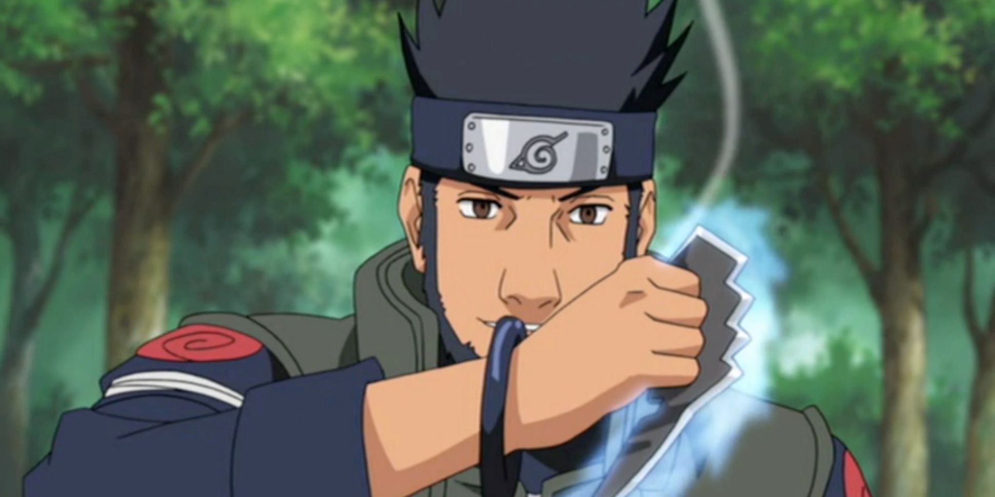 Asuma Sarutobi preparing for combat in Naruto.
