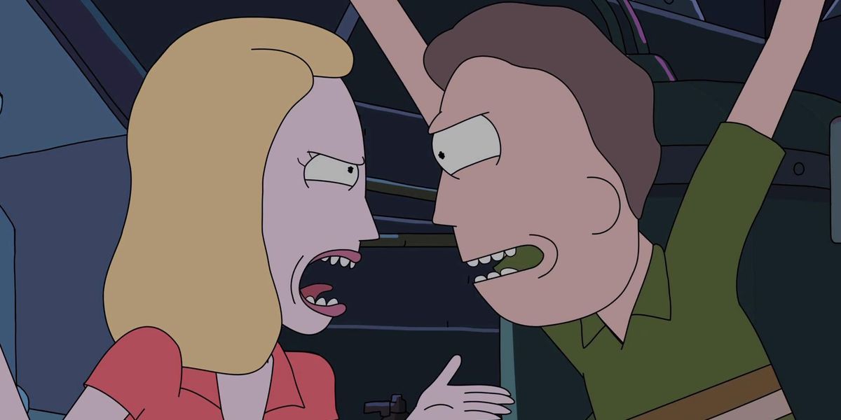 Beth and Jerry fighting from Rick and Morty