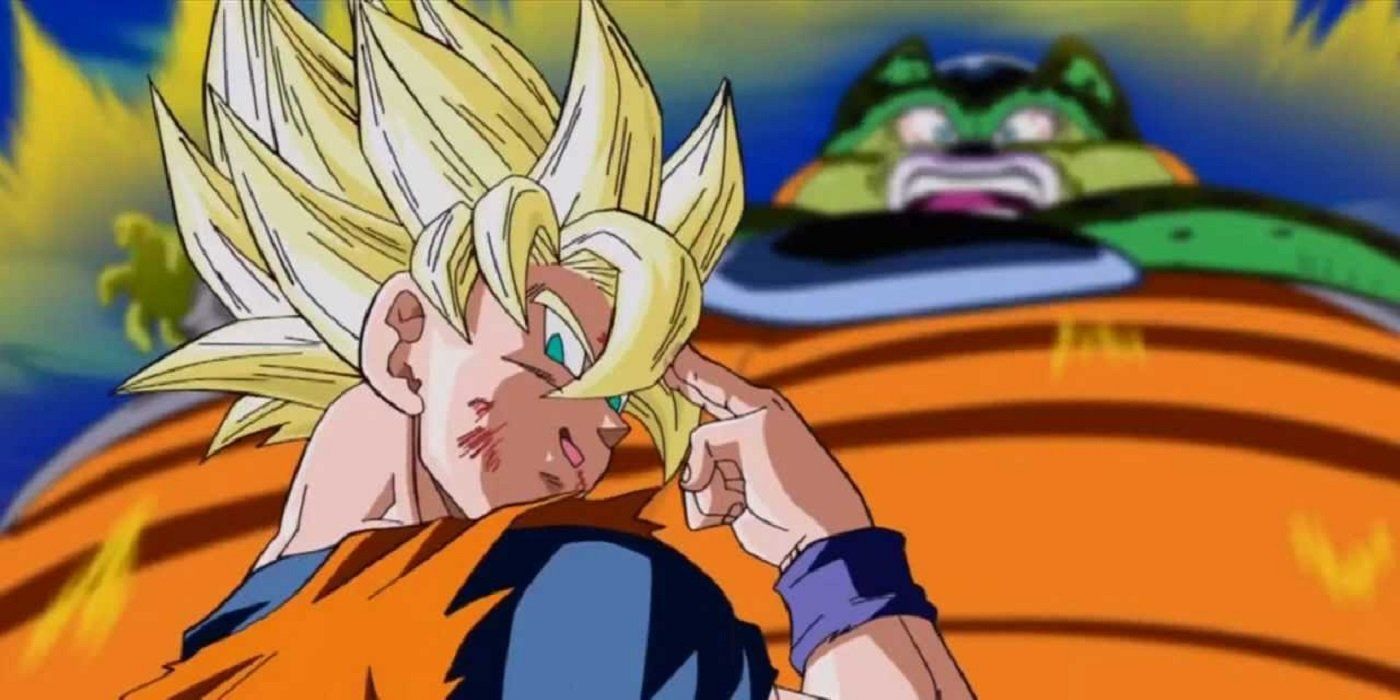 Goku uses Instant Transmission to take Cell away from Earth in Dragon Ball Z