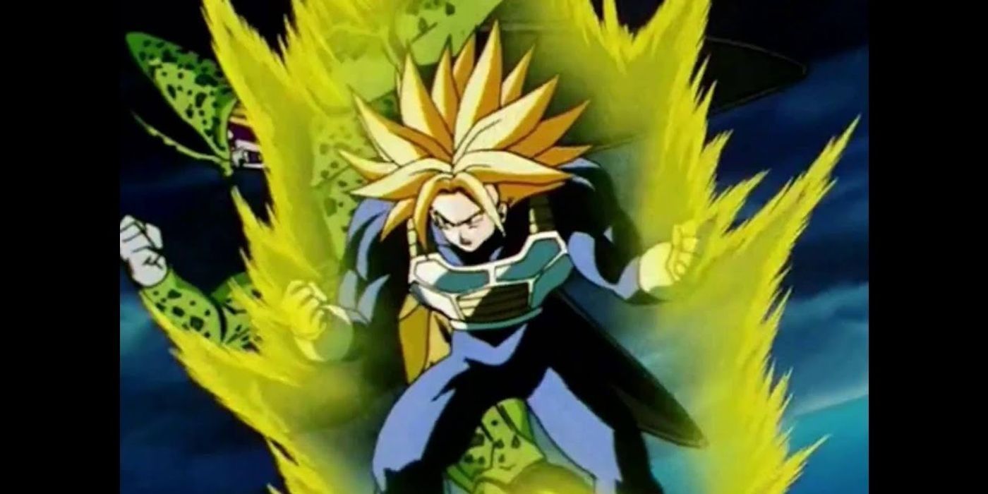 Cell in his Perfect Form up against Trunks