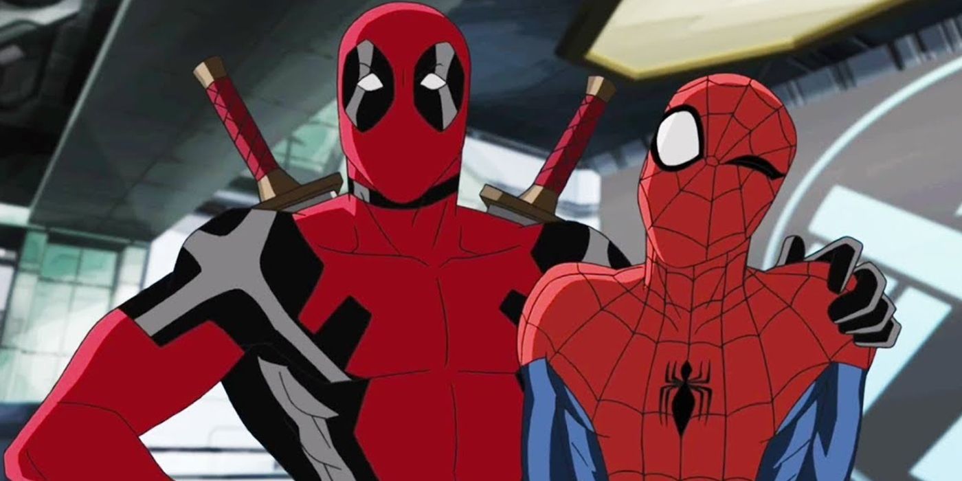 Deadpool with his arm around Spider-Man