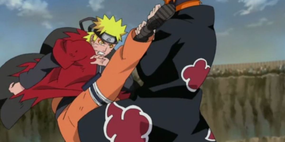 Naruto Uzumaki from Naruto Shippūden using his Frog Kata fighting style against Pain.