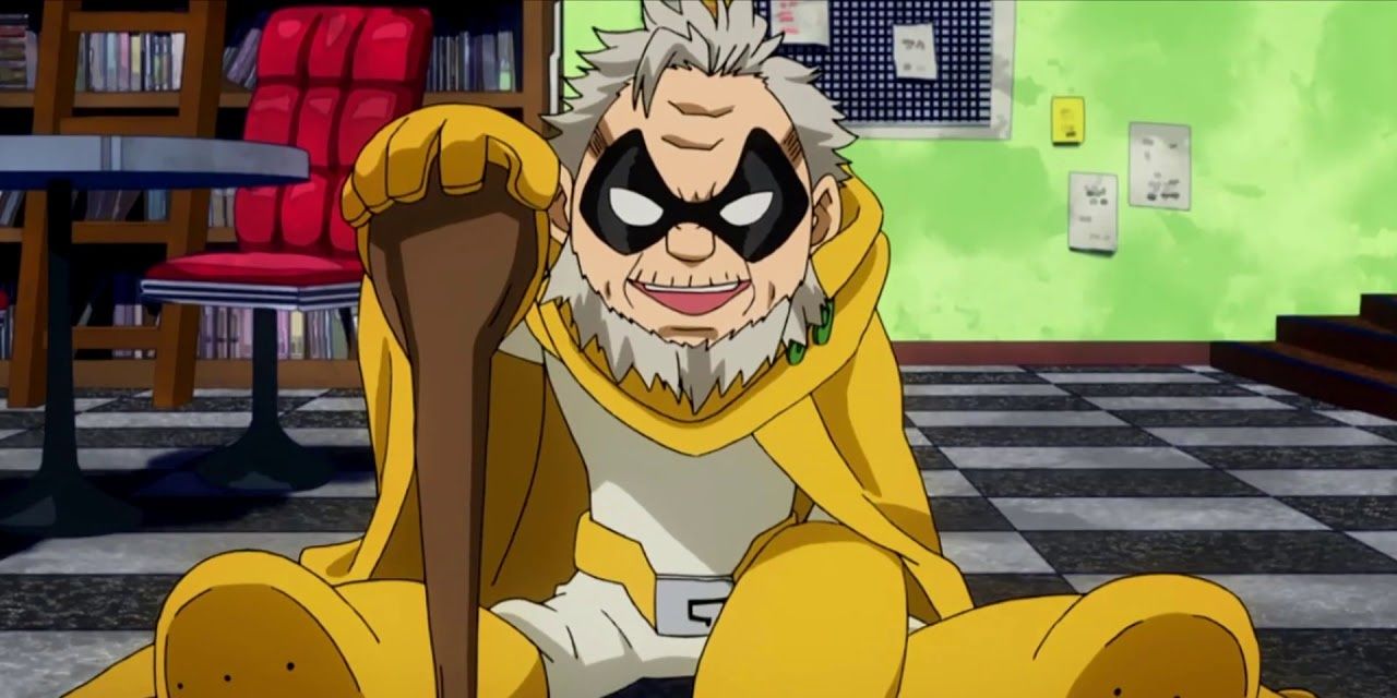 Gran Torino sitting on the ground and holding his cane in My Hero Academia
