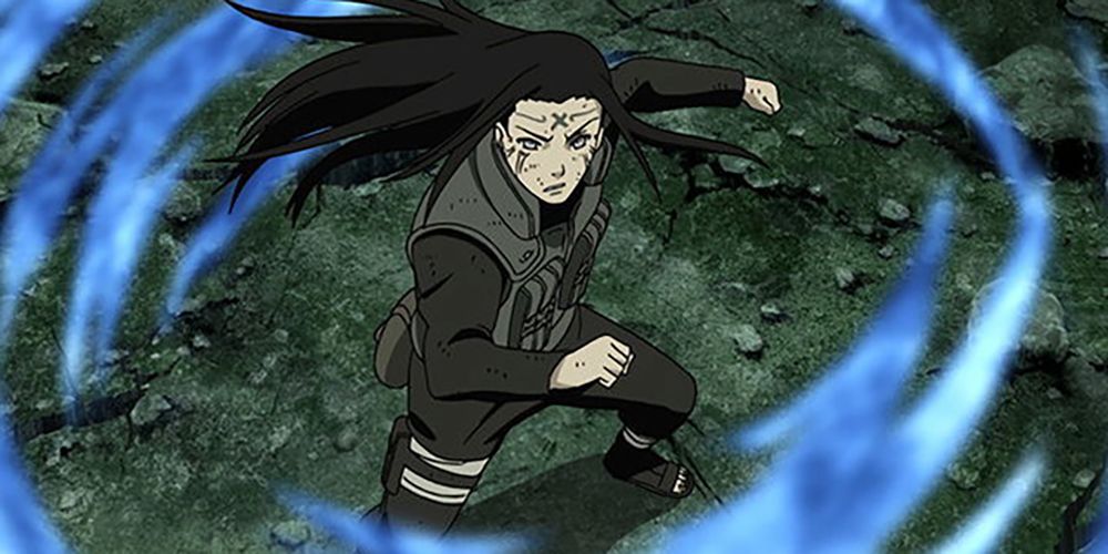 Neji deflecting an attack from the Ten-Tails in Naruto.