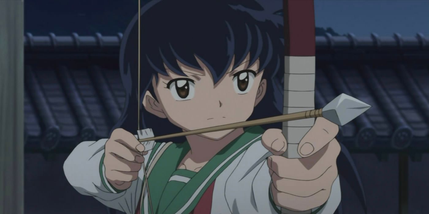 Kagome readying her bow and arrow in Inuyasha