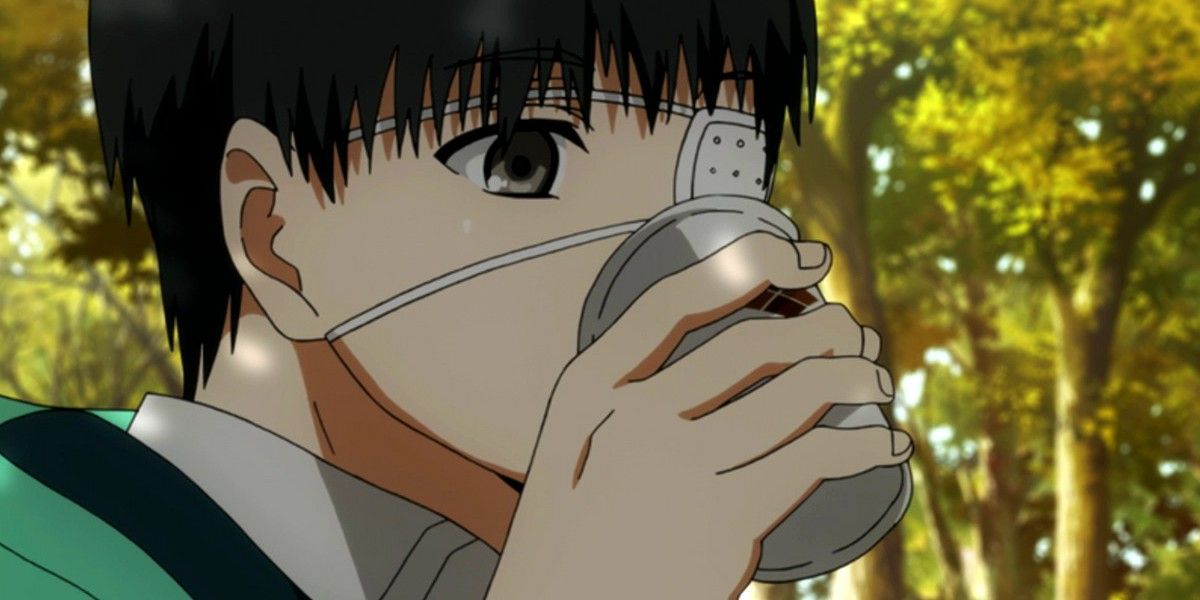 Kaneki drinking from a cup