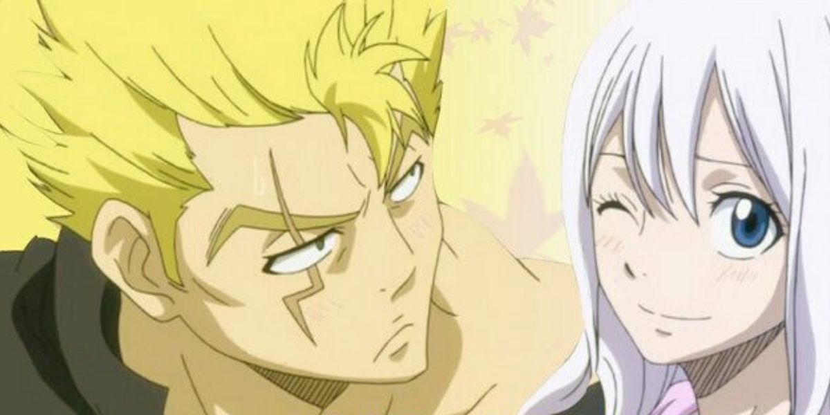 Mirajane and Laxus looking embarrassed