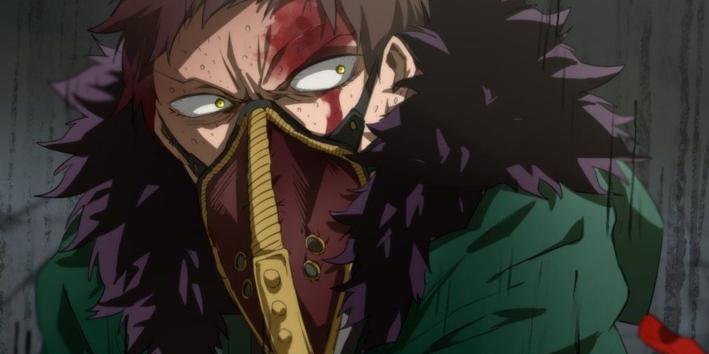 Overhaul wearing a mask and looking angry in MHA.