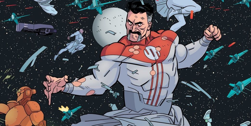 Omni-Man from Invincible fighting in a space war