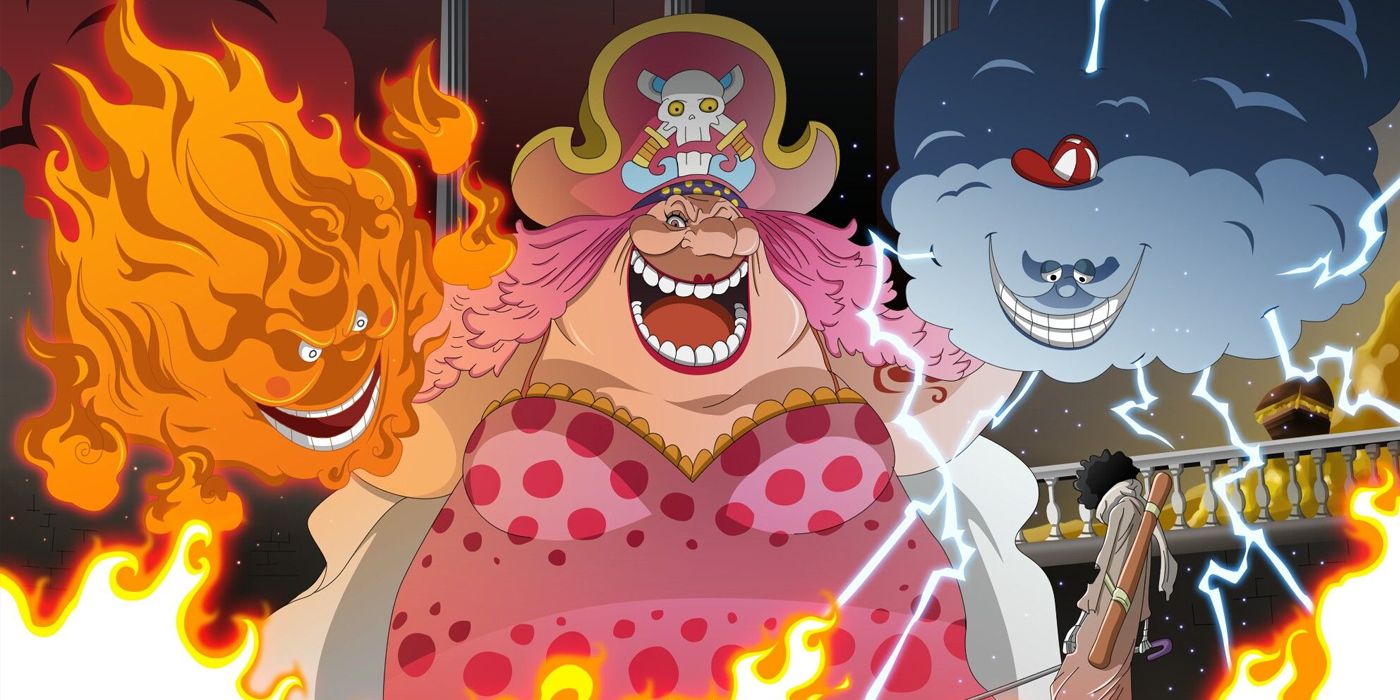 Big Mom wielding her two strongest weapons, Zeus and Prometheus, against Brooke during One Piece's Whole Cake Island arc